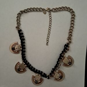 Express Goldtone Necklace w/ Black Cord & Half-Moon Pendants